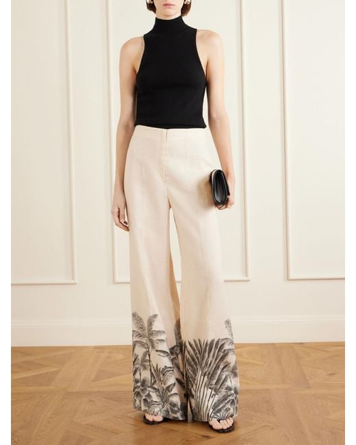 ANDRES OTALORA White Voz De Calma Printed Linen Wide-Leg Pants