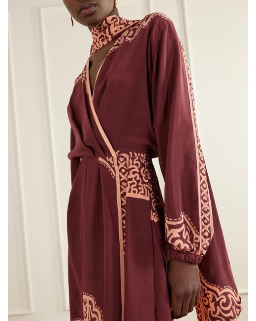 Johanna Ortiz Red Heatborne Printed Silk Wrap Maxi Dress