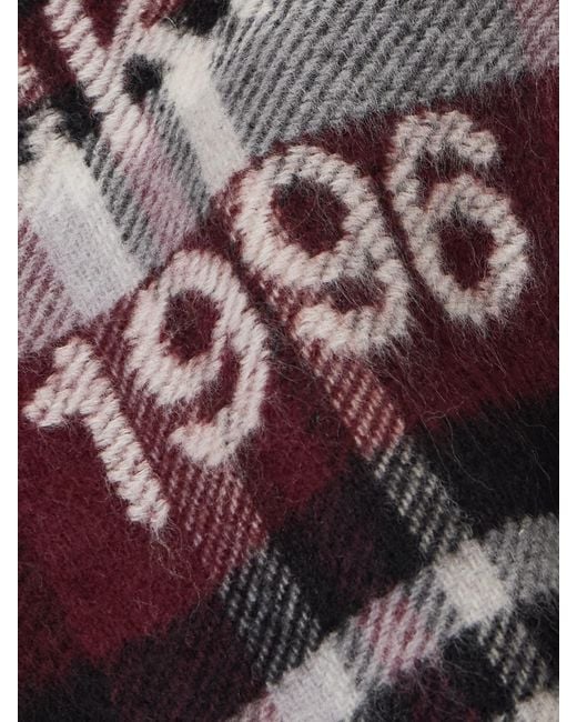 Écharpe En Laine Mélangée À Carreaux Et À Franges Acne en coloris Red