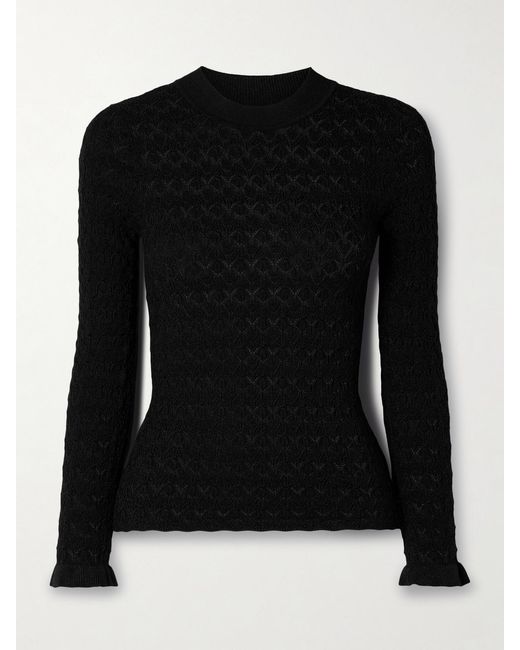 Sea Black Ruby Ruffled Metallic Pointelle-Knit Top