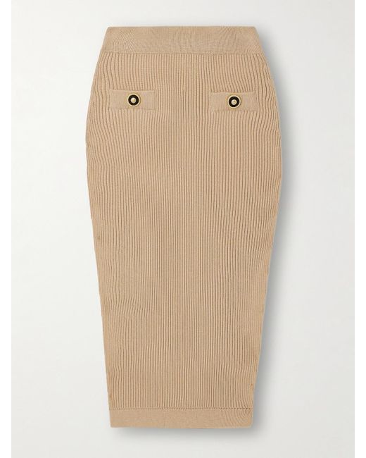 Balmain Natural Midirock Aus Rippstrick Mit Zierknöpfen