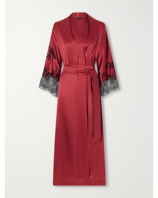 Carine Gilson Belted Lace-Embroidered Silk-Satin Robe