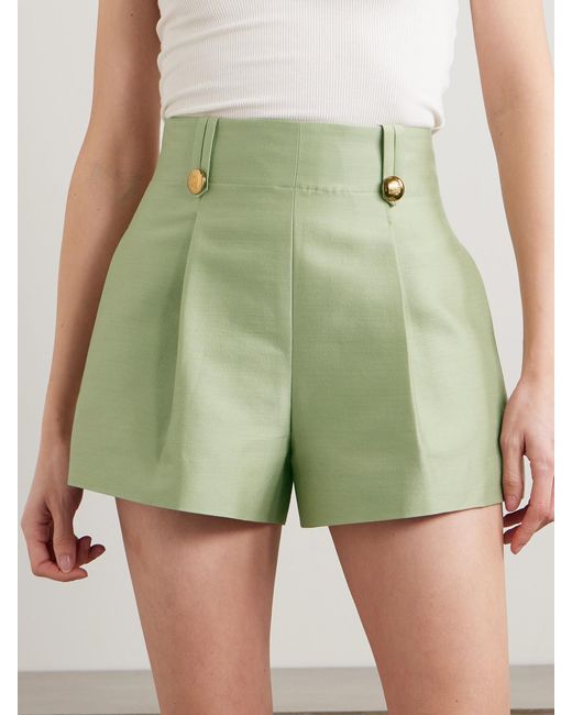 Zimmermann Green Luna Wool And Silk-Blend Shorts