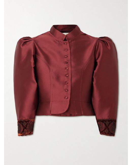 D'Estree Amoako Cropped Embellished Velvet-Trimmed Faille Jacket in Red ...