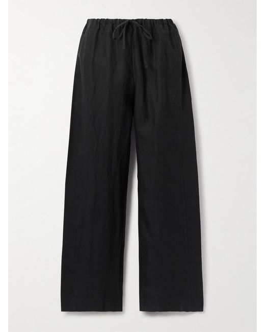 Deiji Studios Black Linen Straight-Leg Pants