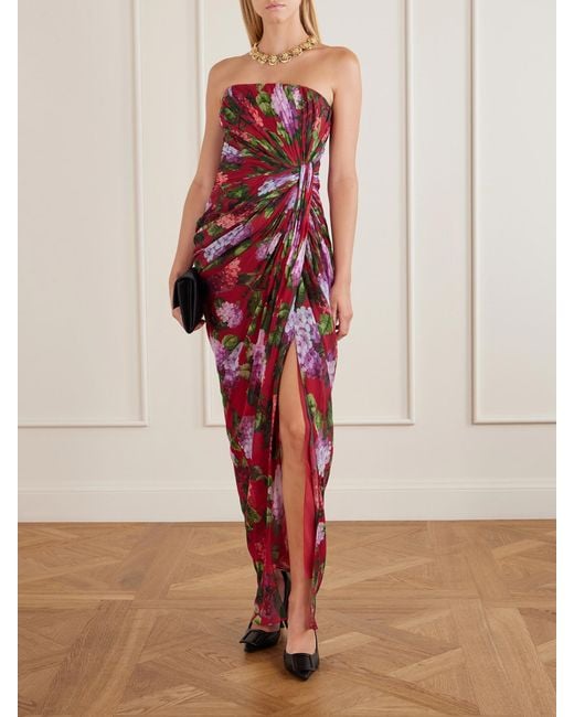 Carolina Herrera Floral-Print Gathered Silk-Chiffon Gown