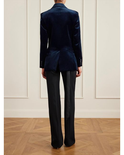 Victoria Beckham Blue Satin-Trimmed Velvet Blazer