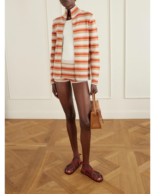 The Elder Statesman Orange Hallie Striped Cashmere Shorts