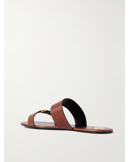 Saint Laurent Brown Babylone Embellished Leather Slides