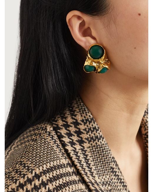 Saint Laurent Metallic Goldfarbene Ohrringe Mit Harz