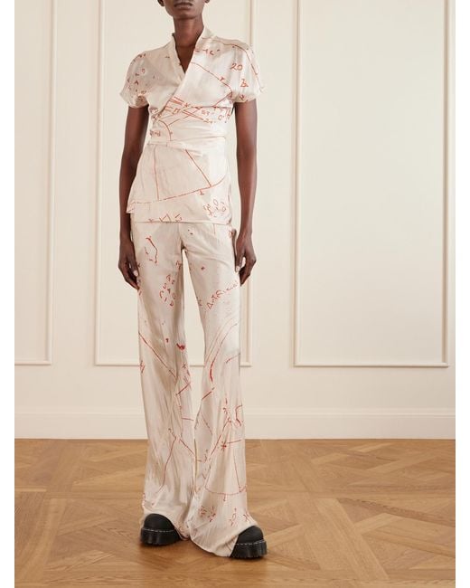 Rick Owens Natural Bias Paneled Printed Satin Pants
