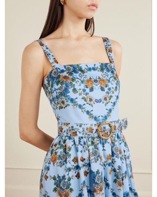 Borgo De Nor Ninet Belted Floral-Print Cotton-Poplin Midi Dress in Blue |  Lyst