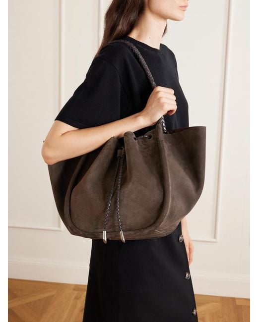 Proenza Schouler Natural Large Ruched Leather-Trimmed Suede Tote