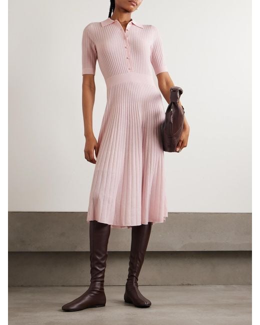 arch4 Pink Skylark Ribbed Organic Cashmere Midi Dress
