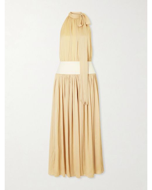 Abadia Metallic Knotted Halterneck Satin-Trimmed Crepon Midi Dress