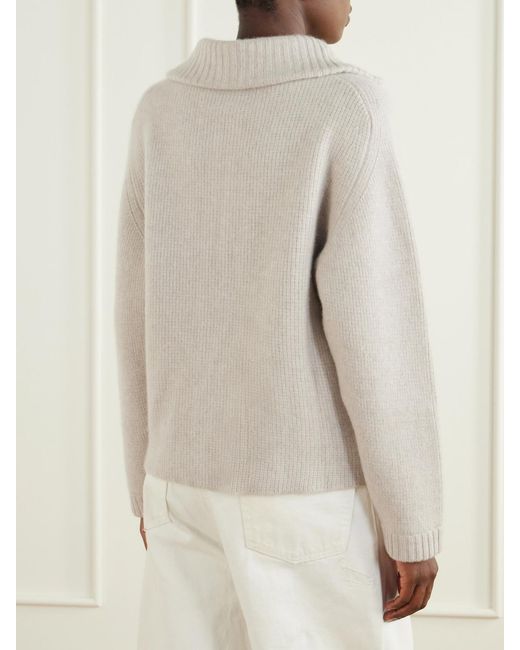 LeKasha Natural Ribbed Cashmere Zip-Up Cardigan