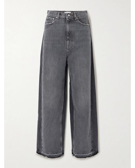 Stella McCartney Gray Frayed Two-Tone Mid-Rise Wide-Leg Organic Jeans