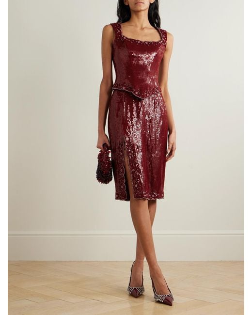 Clio Peppiatt Red Syrah Scalloped Sequined Tulle Skirt