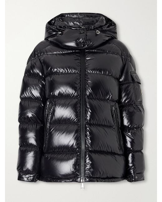 Moncler Black Maire Hooded Quilted Glossed-Shell Down Jacket