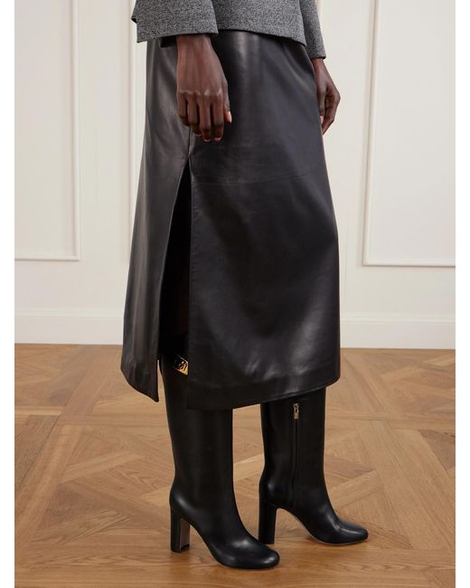 Ferragamo Black Enni Embellished Leather Knee Boots