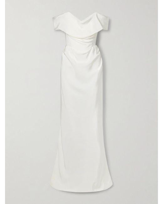 Vivienne Westwood White Nova Cocotte Schulterfreie Robe Aus Seiden-Crêpe Mit Raffungen