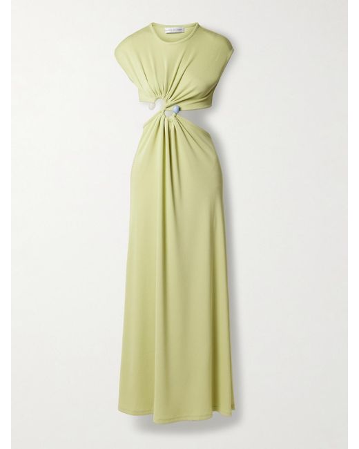 Christopher Esber Green Embellished Cutout Ribbed-Knit Maxi Dress