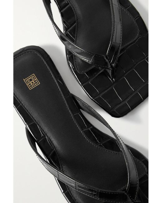 Totême  Black Croc-Effect Leather Flip Flops