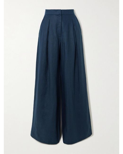 ANDRES OTALORA Blue Una Metafora Hose Mit Weitem Bein Aus Leinen Mit Falten