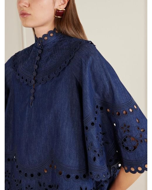 Zimmermann Blue Mahon Broderie Anglaise Denim Shirt