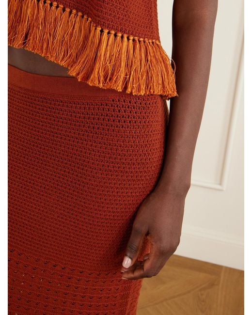 Escvdo Red Amada Crocheted Cotton Maxi Skirt