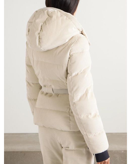 Brunello Cucinelli Natural Hooded Belted Bead-Embellished Ribbed Cotton-Velvet Ski Jacket