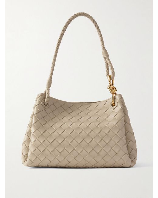 Bottega Veneta Natural Parachute Medium Intrecciato Leather Shoulder Bag