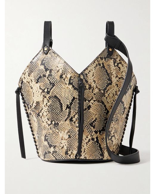 Isabel Marant Gray Tampa Mini Snake-Effect Leather Bucket Bag