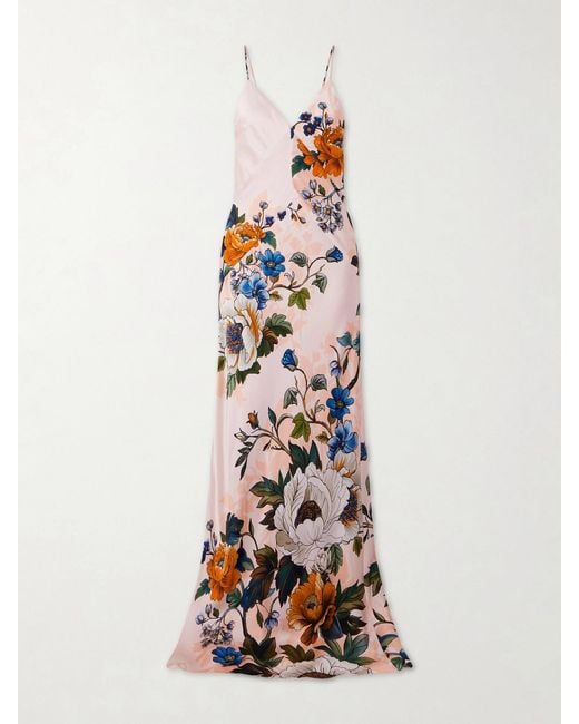 Borgo De Nor White Floral-Print Satin-Crepe Maxi Dress