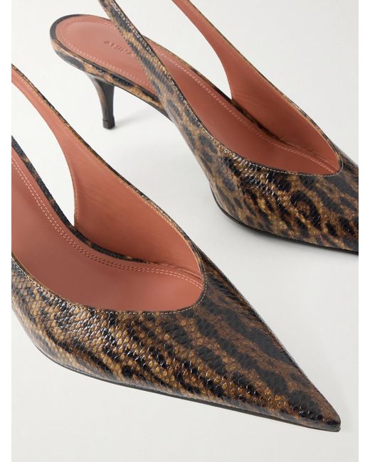 AMINA MUADDI Natural Anok 55 Snake-Embossed Leather Kitten Heel Slingback Pumps