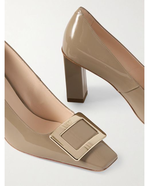 Roger Vivier Natural Belle Vivier 75 Buckled Patent-Leather Pumps