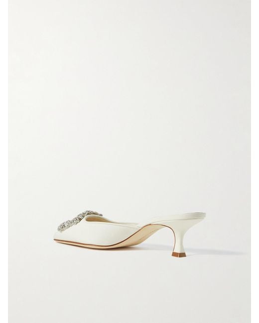 Manolo Blahnik Natural Maysale 50 Buckled Crepe De Chine Mules