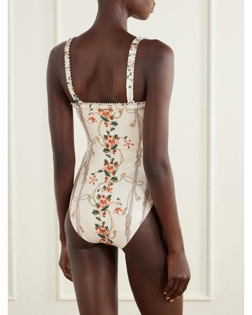 Agua Bendita White Limón Navegante Floral-Embroidered Recycled-Blend Swimsuit