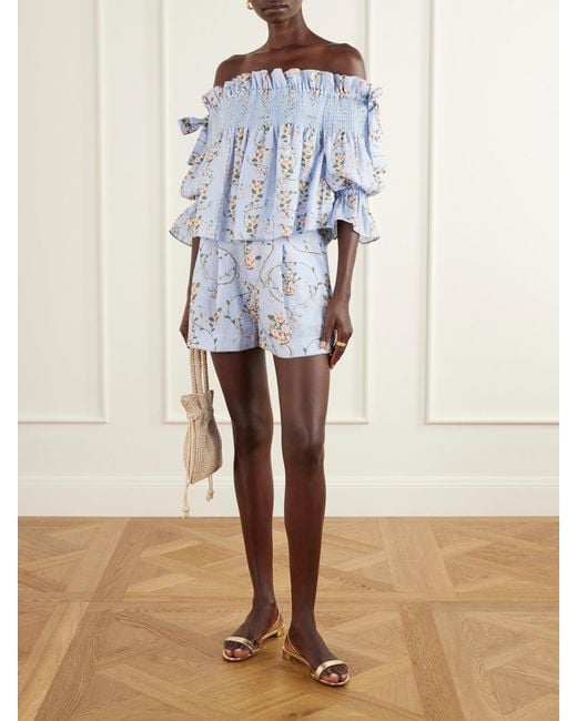 Agua Bendita Blue Maratea Navegante Printed Linen Shorts