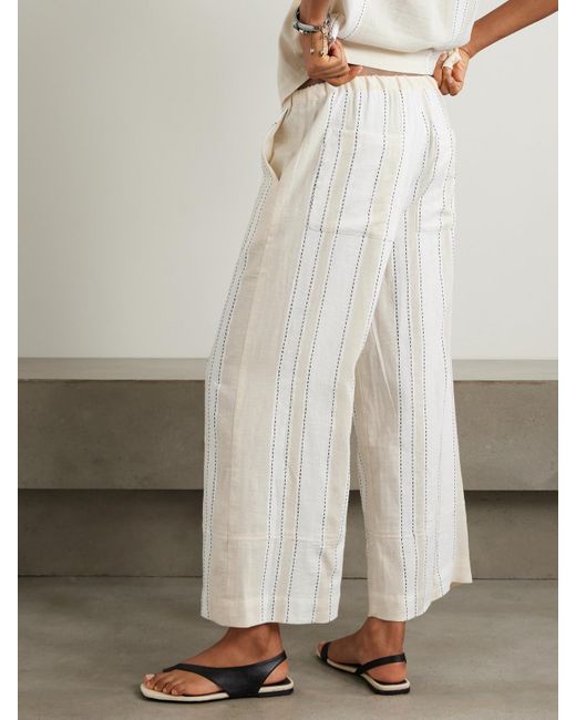 Lemlem White Desta Hose Mit Weitem Bein Aus Einer Gestreiften Baumwollmischung