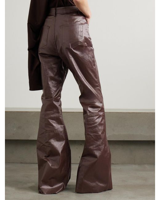 Rick Owens Brown Bolan Coated High-Rise Flared Jeans