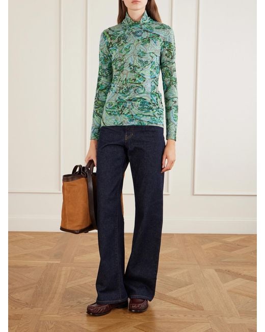Dries Van Noten Green Printed Jersey Turtleneck