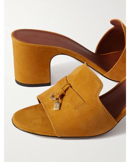 Loro Piana Brown Summer Charms Embellished Suede Mules
