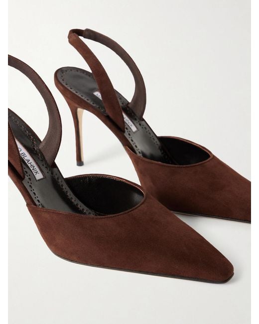 Manolo Blahnik Brown Borelapla 90 Suede Slingback Pumps