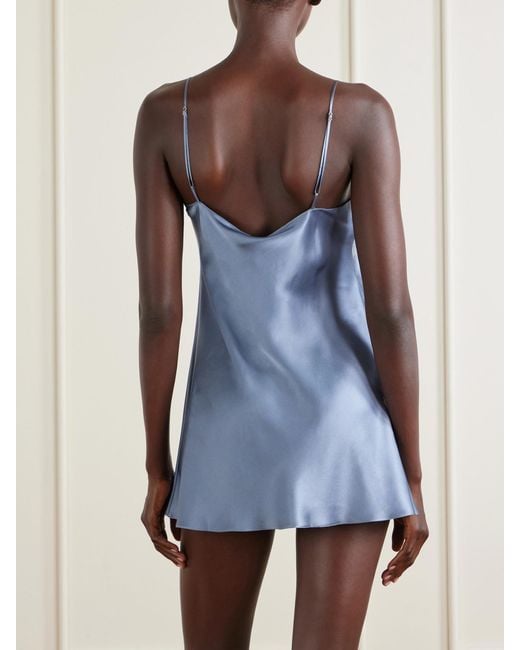 Carine Gilson Blue Lace-Embroidered Silk-Satin Mini Dress