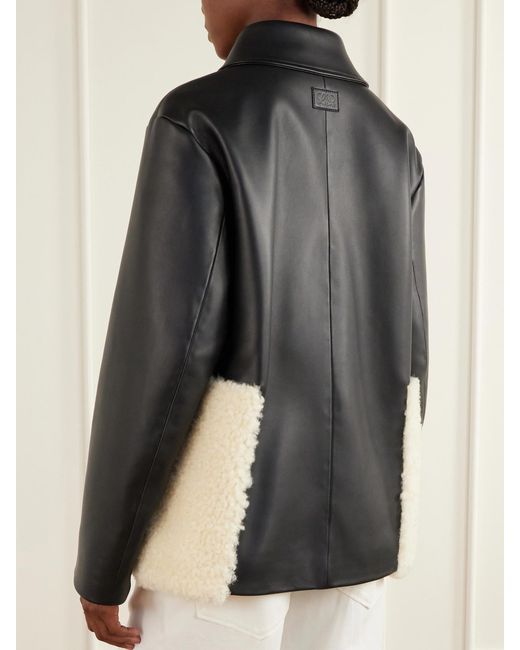 Loewe Black Shearling-Trimmed Leather Jacket