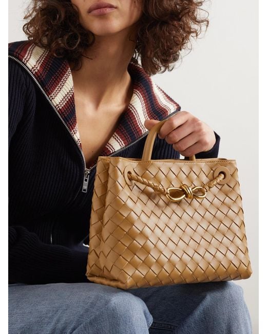 Bottega Veneta Natural Andiamo Kleine Tote Aus Intrecciato-Leder Mit Verzierung