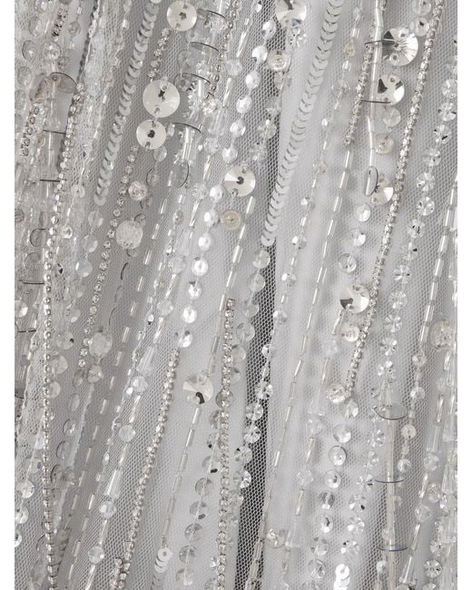 Jenny Packham Gray Oberon Ammonite Embellished Fringed Organza Mini Dress
