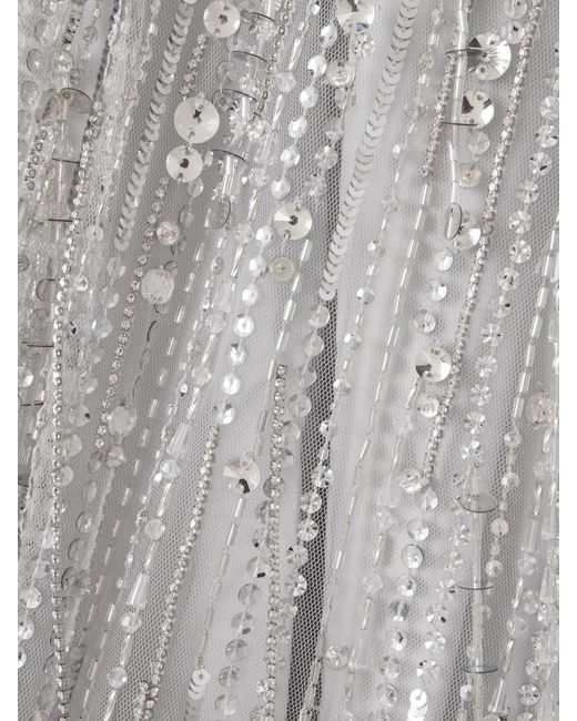 Jenny Packham Gray Oberon Ammonite Minikleid Aus Organza Mit Verzierungen Und Fransen