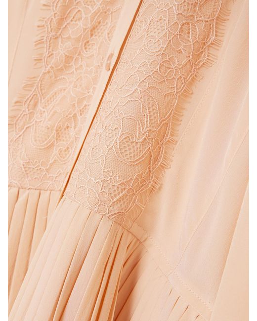 Ulla Johnson Natural Aviana Pussy-Bow Lace-Trimmed Pleated Silk Crepe De Chine Dress
